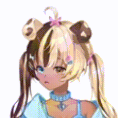 a pixel art of a girl with pigtails and a flower in her hair