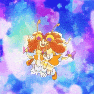 a cartoon character is flying through the air with a blue background