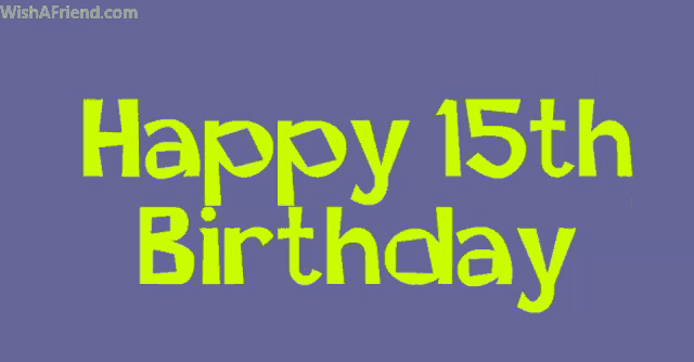 a purple background with the words " appy 15th " in yellow letters