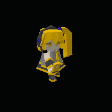 a pixel art drawing of a yellow robot with headphones