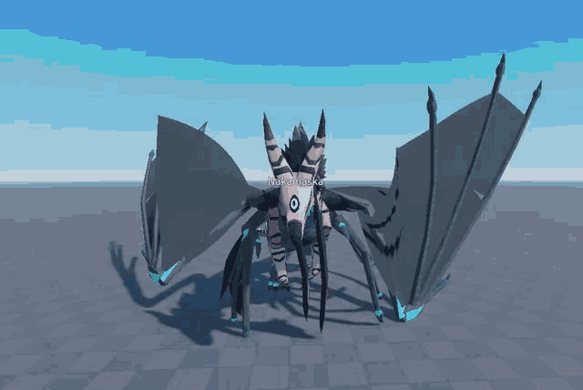 a 3d model of a monster with the name hide-and-seek on the bottom right