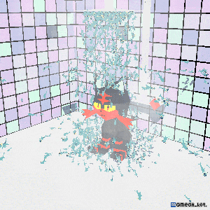 a pixel art of a cat in a shower with the hashtag omega_lot at the bottom