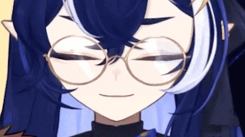 a close up of a cartoon character wearing glasses and a black shirt .
