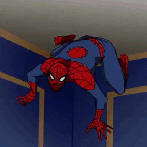 a cartoon of spider-man is crawling on the floor