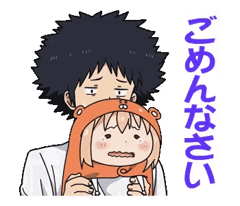 a cartoon drawing of a boy covering a girl 's face with a teddy bear hat