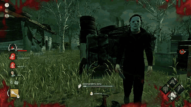 a screenshot of a video game shows a man standing next to a dead body and a loading bar that says restore