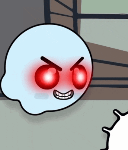 a cartoon of a ghost with red eyes and an angry face