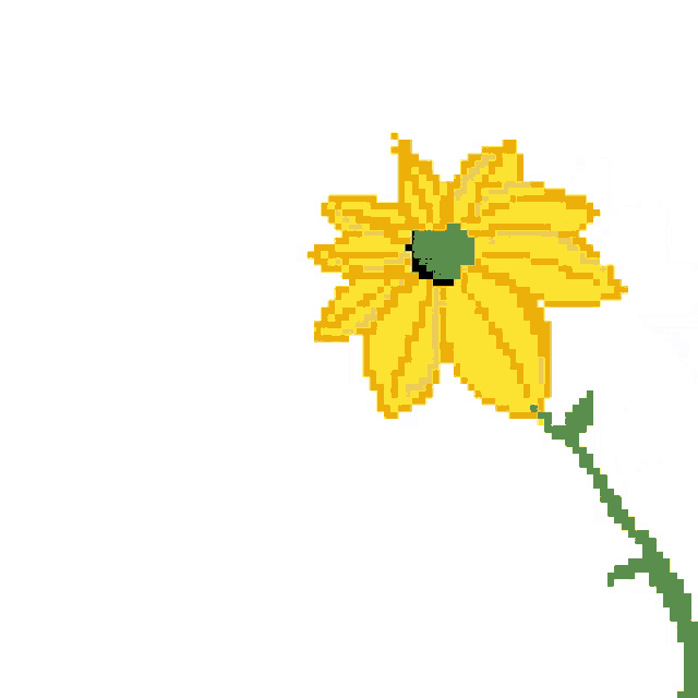 a pixel art drawing of a yellow flower with a green stem