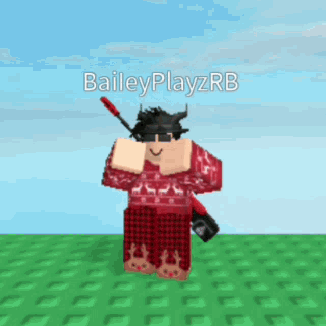 bailey playzrb is standing in a field with a sword