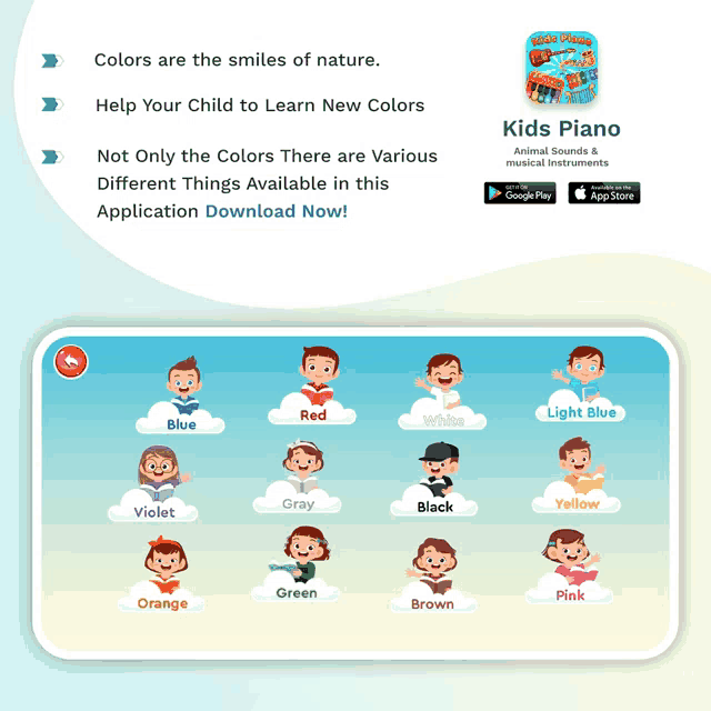 a screenshot of a kids piano app on a phone screen