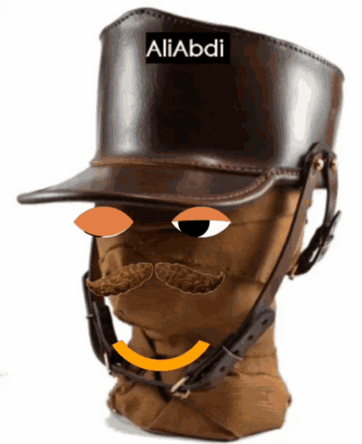 a brown hat with the name aliabdi on the front