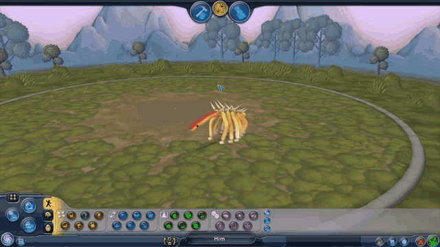 a screenshot of a video game shows a monster in the middle of a grassy field