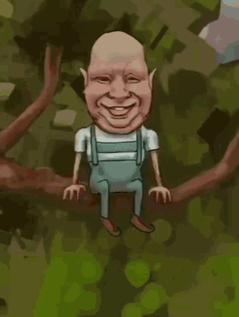 a cartoon of a man sitting on a tree branch with his legs crossed .