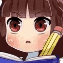 a cartoon girl is holding a pencil in her hand while reading a book .