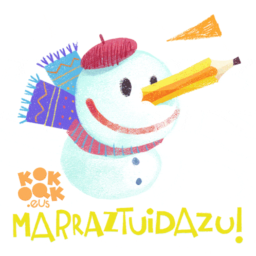 a drawing of a snowman with a pencil in his mouth and the words marrazuidazu below it