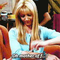 a woman is sitting in a chair and says oh mother of f..