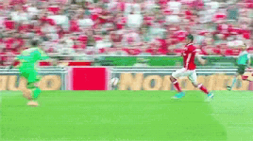a soccer player in a red shirt with the number 7 on it