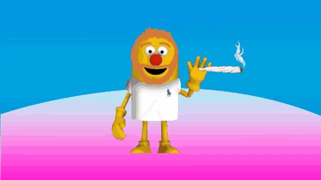 a cartoon character wearing a white polo shirt smoking a cigarette