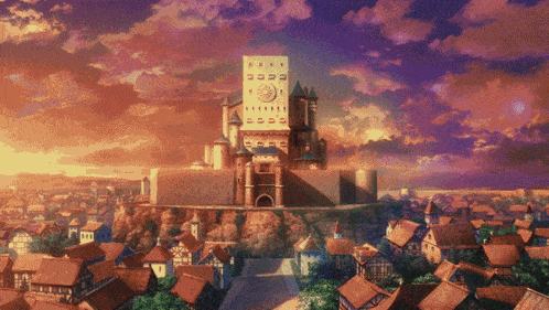 a pixel art of a castle with a clock tower on top of it