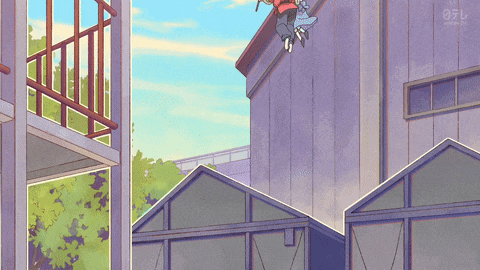 a cartoon drawing of a person hanging from a building with the letters o on the bottom