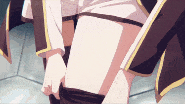a close up of a person 's legs with a white shirt and black tights