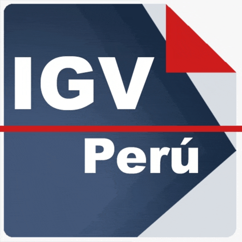 a blue and white logo for igv peru with a red stripe