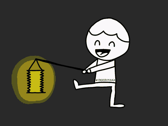 a cartoon drawing of a person holding a lantern with the hashtag #madebymaika
