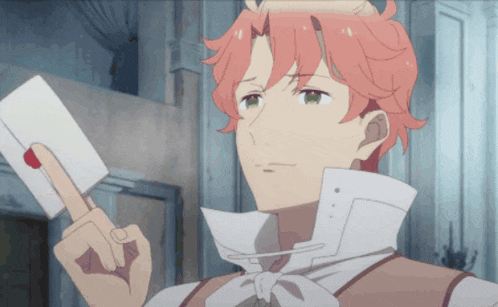 a man with red hair is holding a letter with a red wax seal