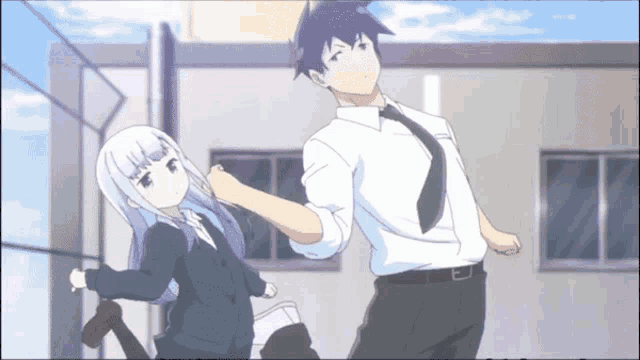 a man and a girl are standing next to each other in a cartoon scene