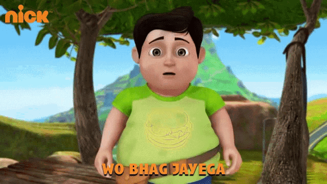 a cartoon of a boy with the words wo bhag jayega on the bottom