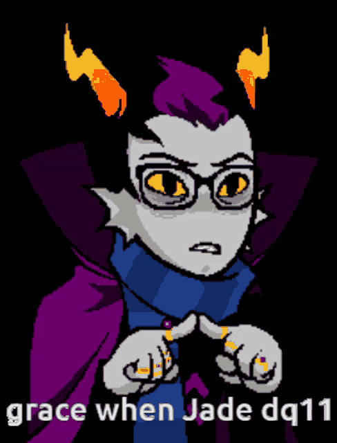 a pixel art drawing of a troll with the words grace when jade dq11 below it