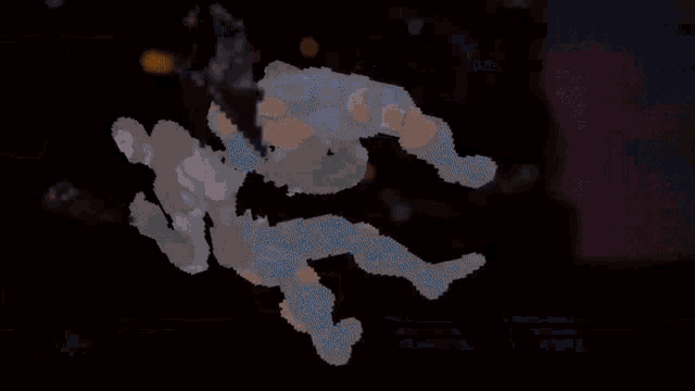 a pixel art drawing of a person being punched by a sonic character