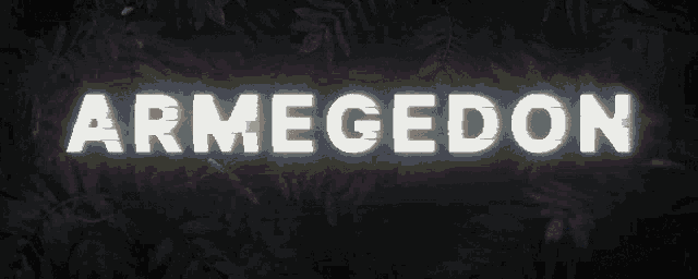 the word arkegedon is lit up in white on a black background
