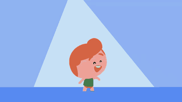 a cartoon boy with red hair is standing in front of a blue background