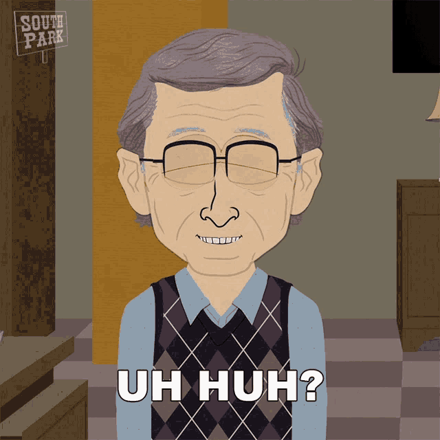 a cartoon of a man with glasses and the words uh huh