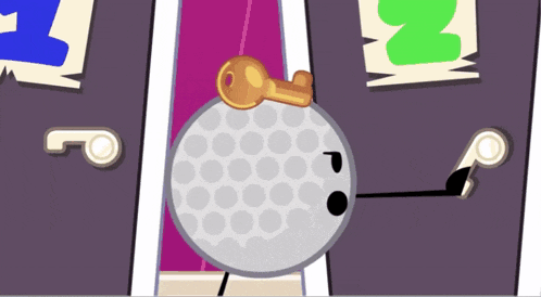 a golf ball with a key on top of it 's head .