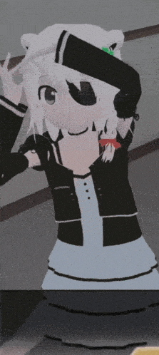 a cartoon girl with white hair and a black jacket