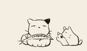a black and white drawing of two cats laying next to each other .