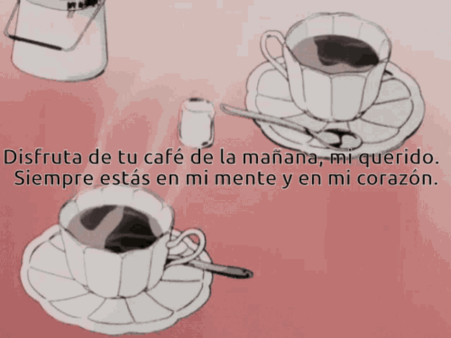 a cup of coffee on a saucer with the words disfruta de tu cafe de la manana