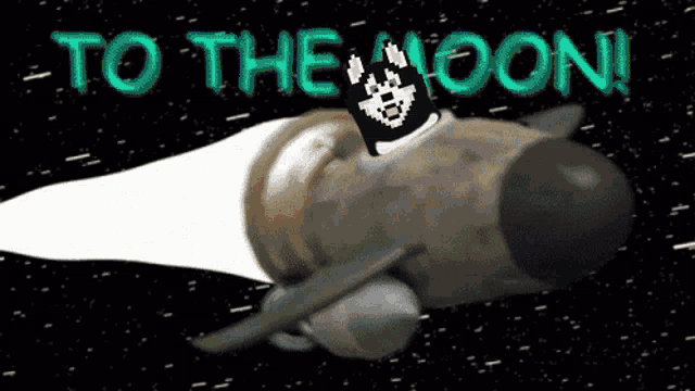 a picture of a dog on a rocket with the words to the moon