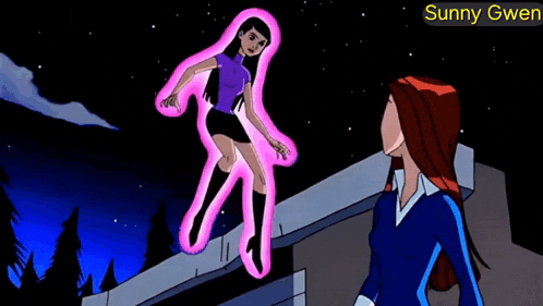 a cartoon of sunny gwen standing on a ledge