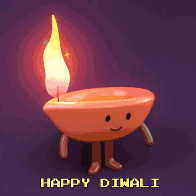 a happy diwali card with a cartoon candle