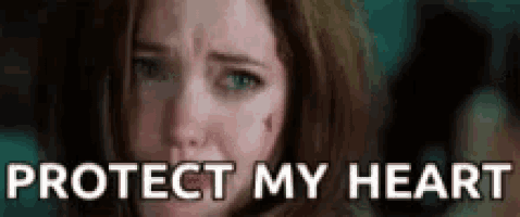 a close up of a woman 's face with the words `` protect my heart '' written above her .