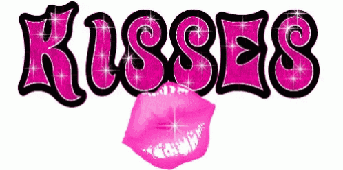 a picture of a pink kiss with the word kisses