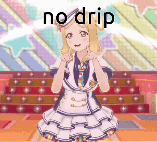 a picture of a girl with the words " no drip " on the bottom