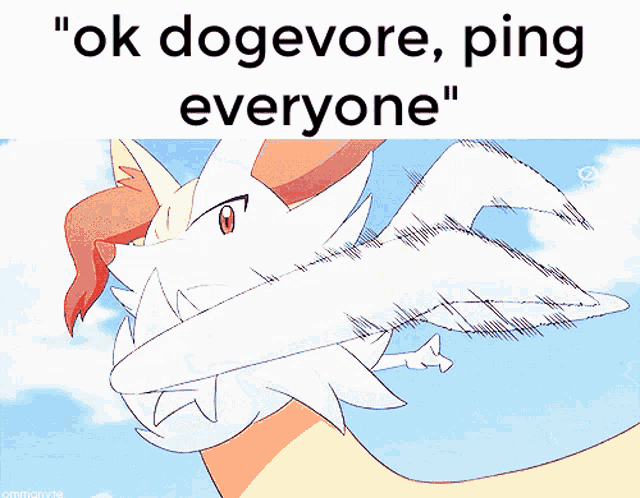 a picture of a fox with the words " ok dogevore ping everyone " below it