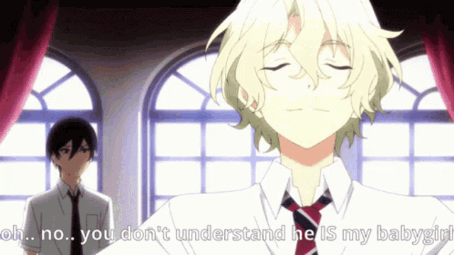 a boy in a white shirt and tie says oh no you don 't understand he is my baby girl