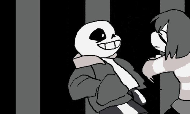 a black and white drawing of a skeleton and a girl fighting each other