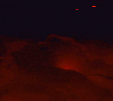 a painting of a red background with a black object in the background .