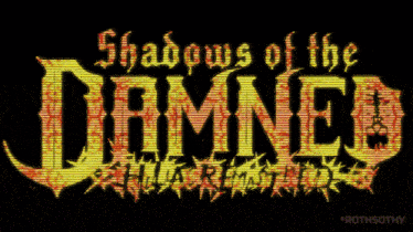 shadows of the damned is written in white letters on a black background